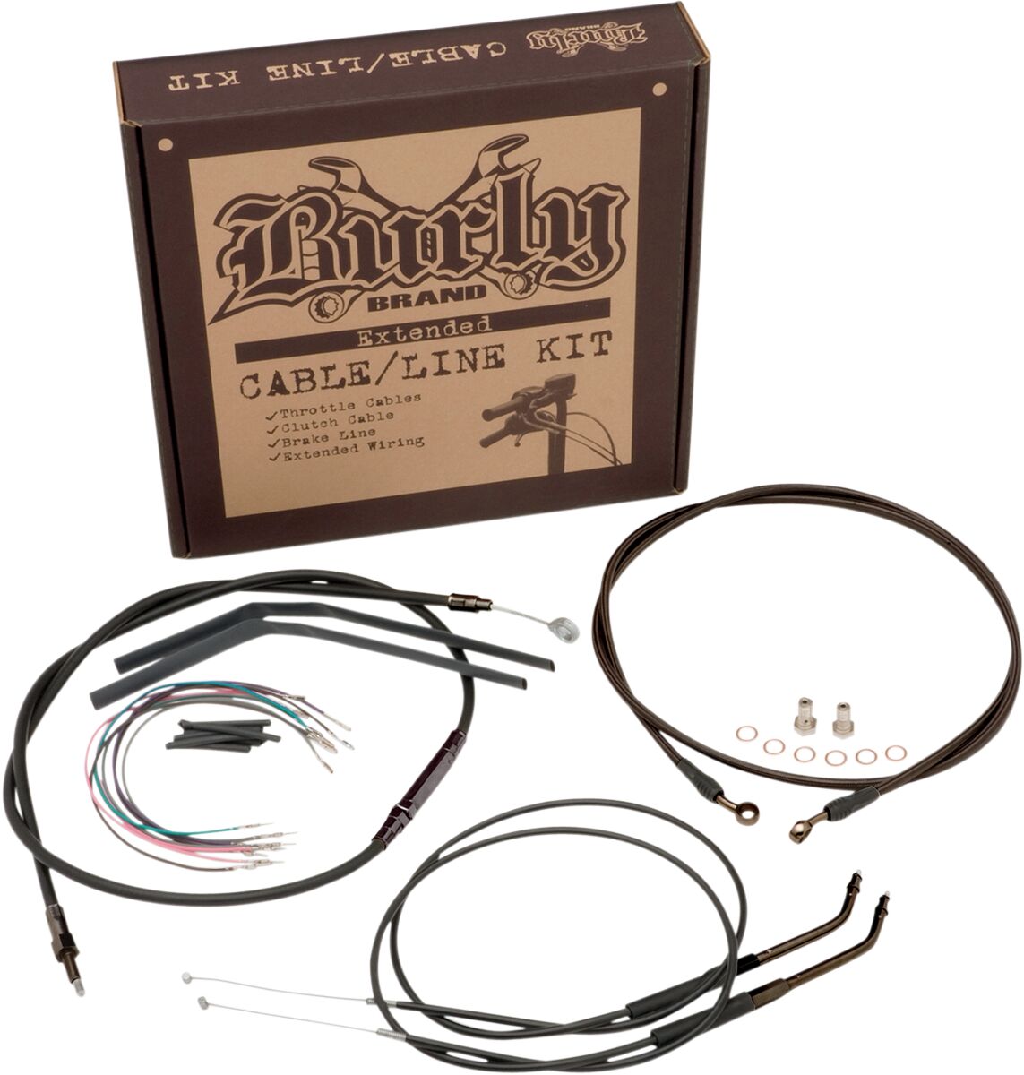 BURLY BRAND Kit Complet de Câbles/Gaines de Guidon en Vinyle Noir pour Ape Hangers