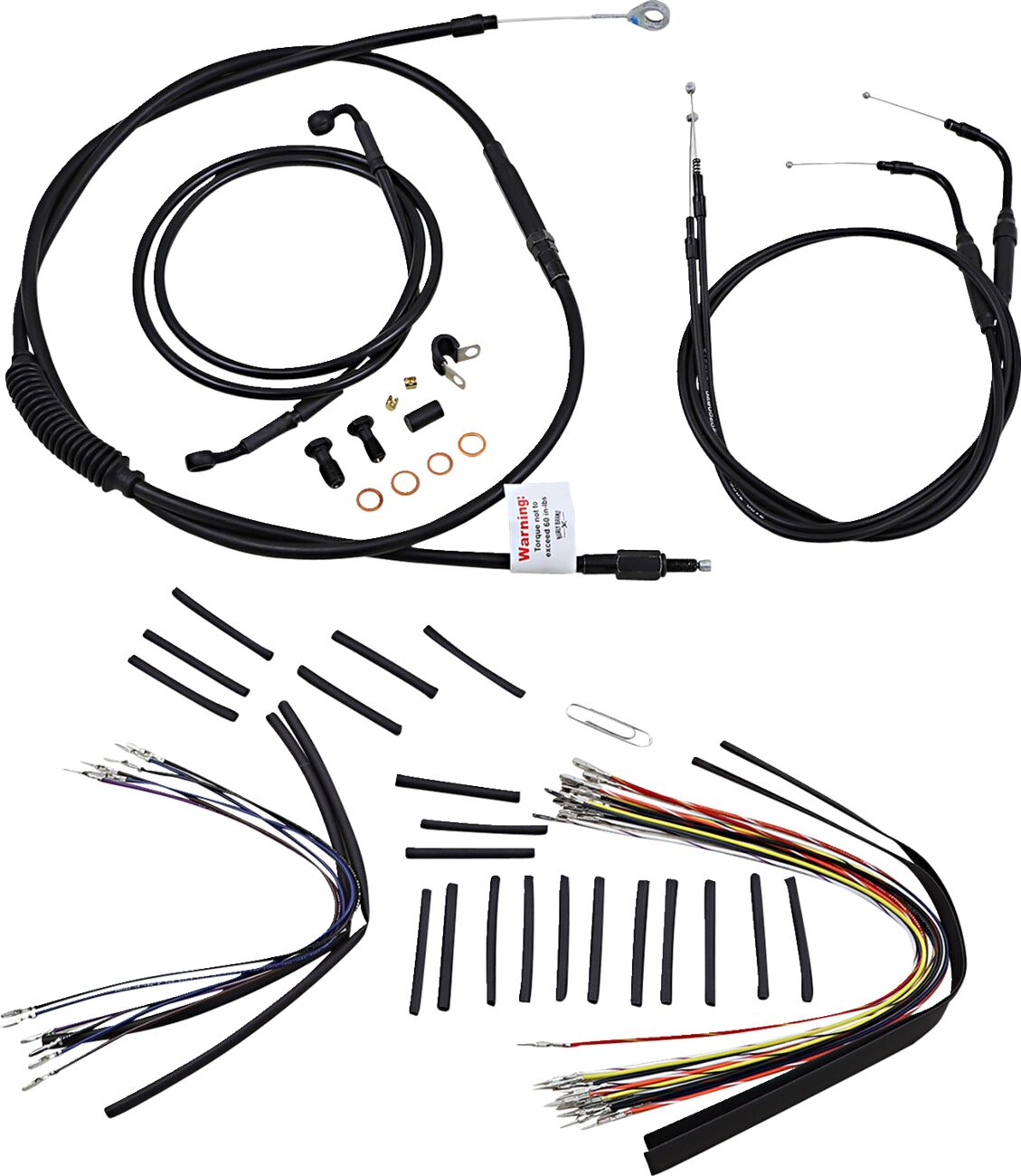 BURLY BRAND Kit Complet de Câbles/Gaines de Guidon en Vinyle Noir pour Ape Hangers