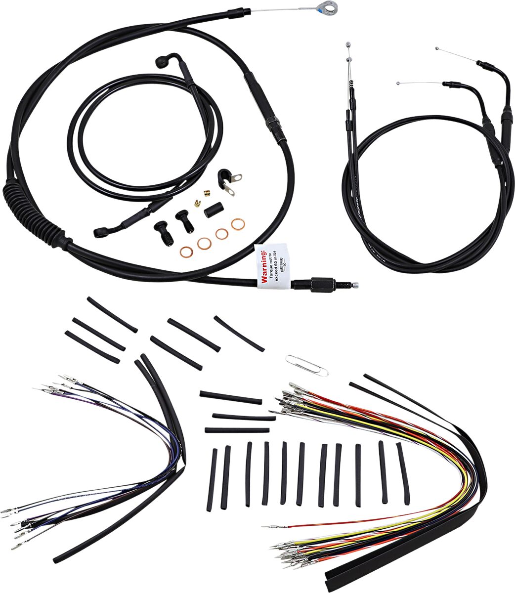 BURLY BRAND Kit Complet de Câbles/Gaines de Guidon en Vinyle Noir pour Ape Hangers