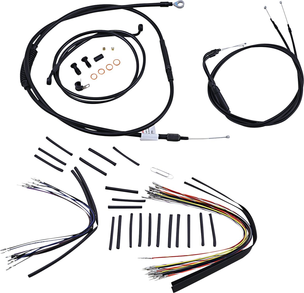 BURLY BRAND Kit Complet de Câbles/Gaines de Guidon en Vinyle Noir pour Ape Hangers