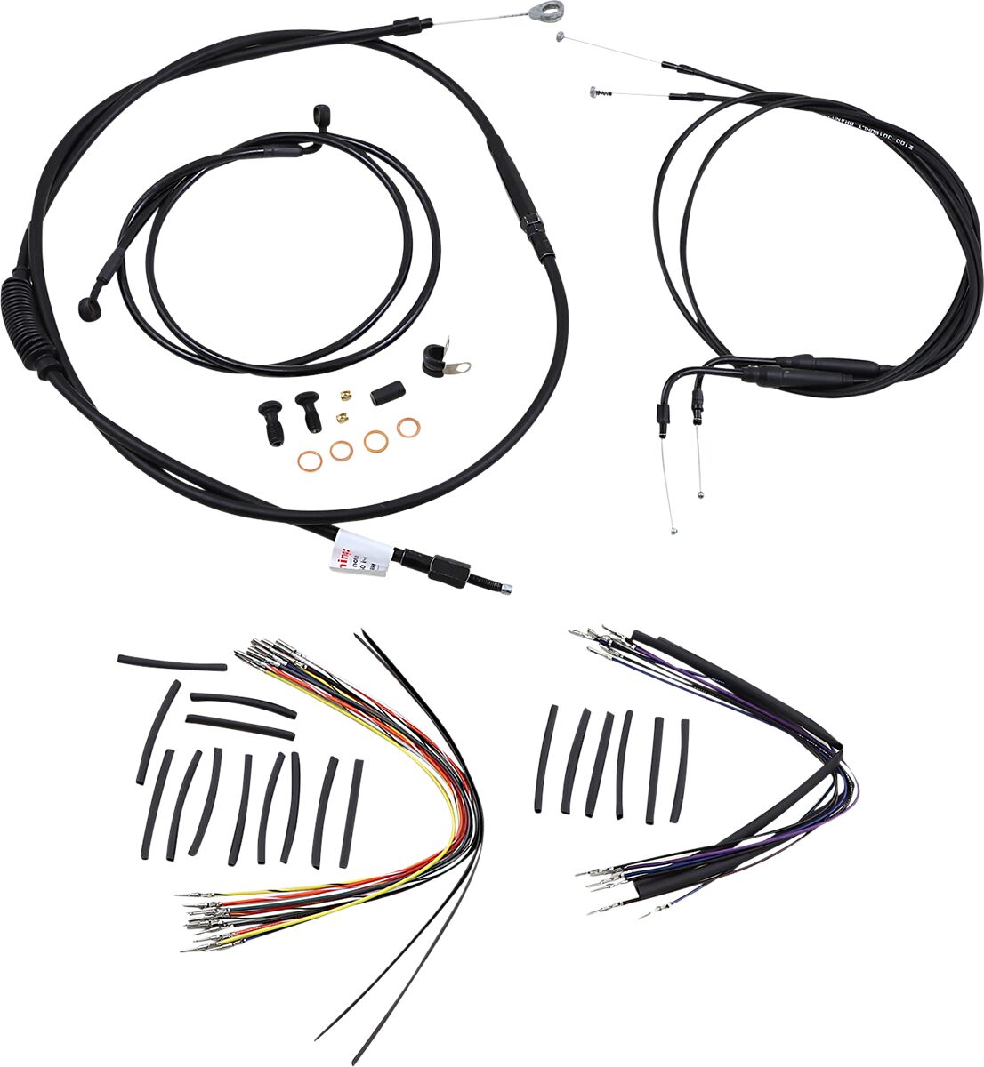 BURLY BRAND Kit Complet de Câbles/Gaines de Guidon en Vinyle Noir pour Ape Hangers