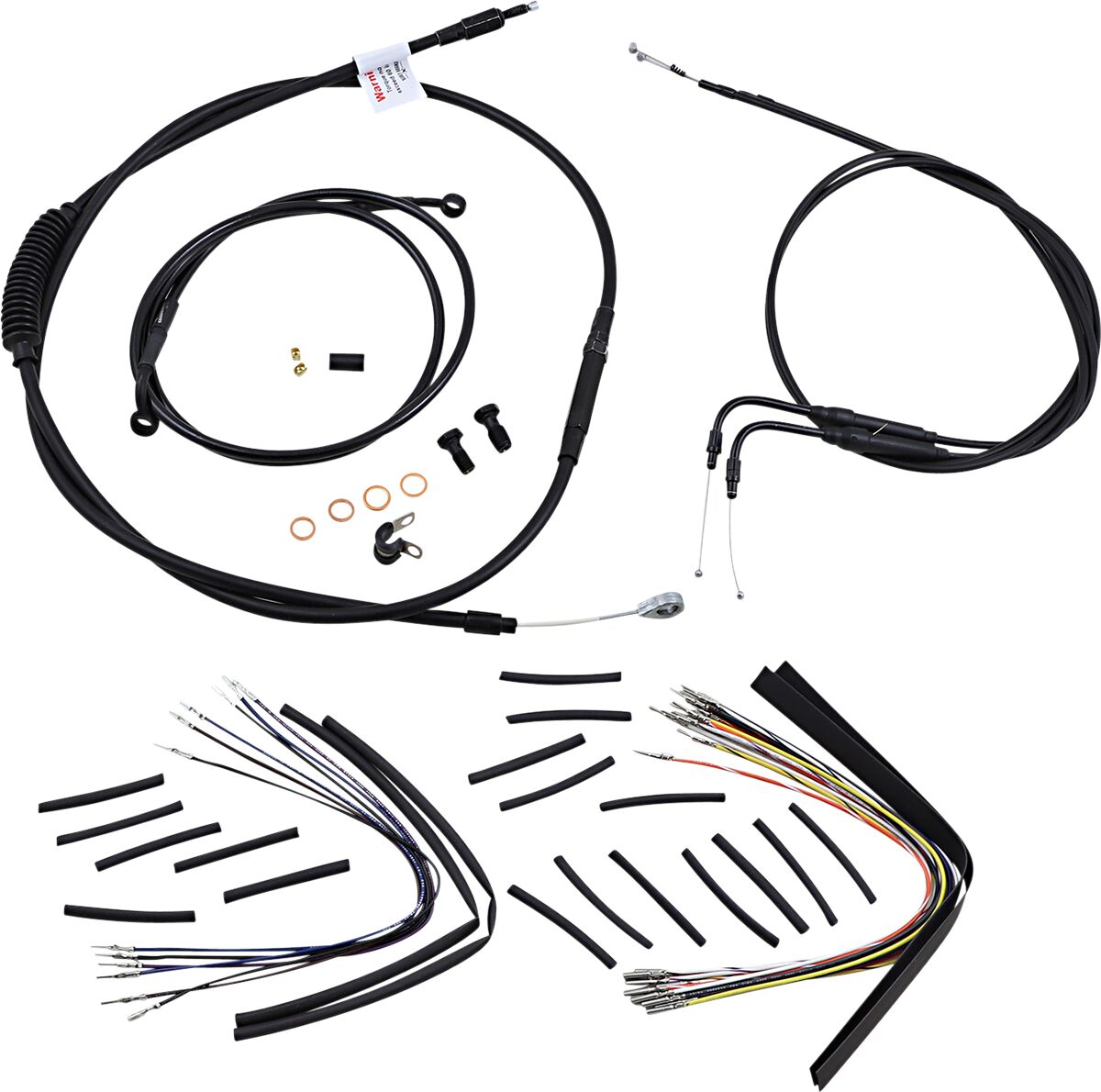 BURLY BRAND Kit Complet de Câbles/Gaines de Guidon en Vinyle Noir pour Ape Hangers