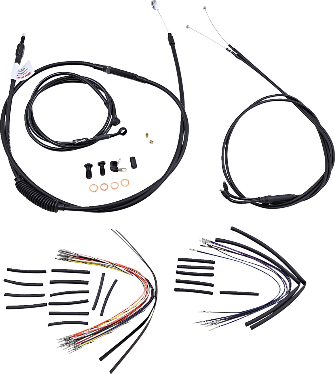 BURLY BRAND Kit Complet de Câbles/Gaines de Guidon en Vinyle Noir pour Ape Hangers