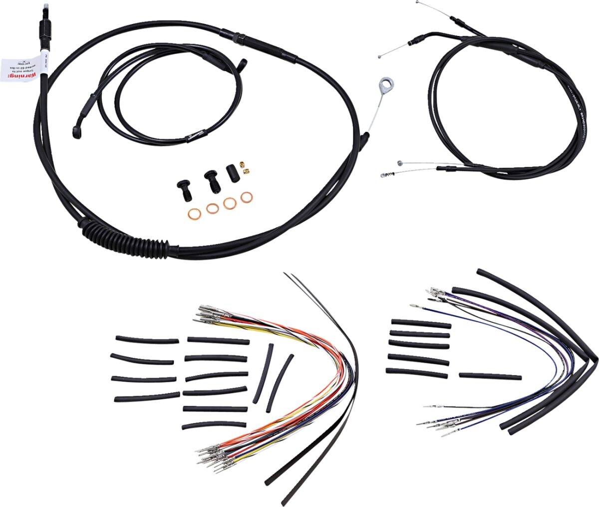 BURLY BRAND Kit Complet de Câbles/Gaines de Guidon en Vinyle Noir pour Ape Hangers