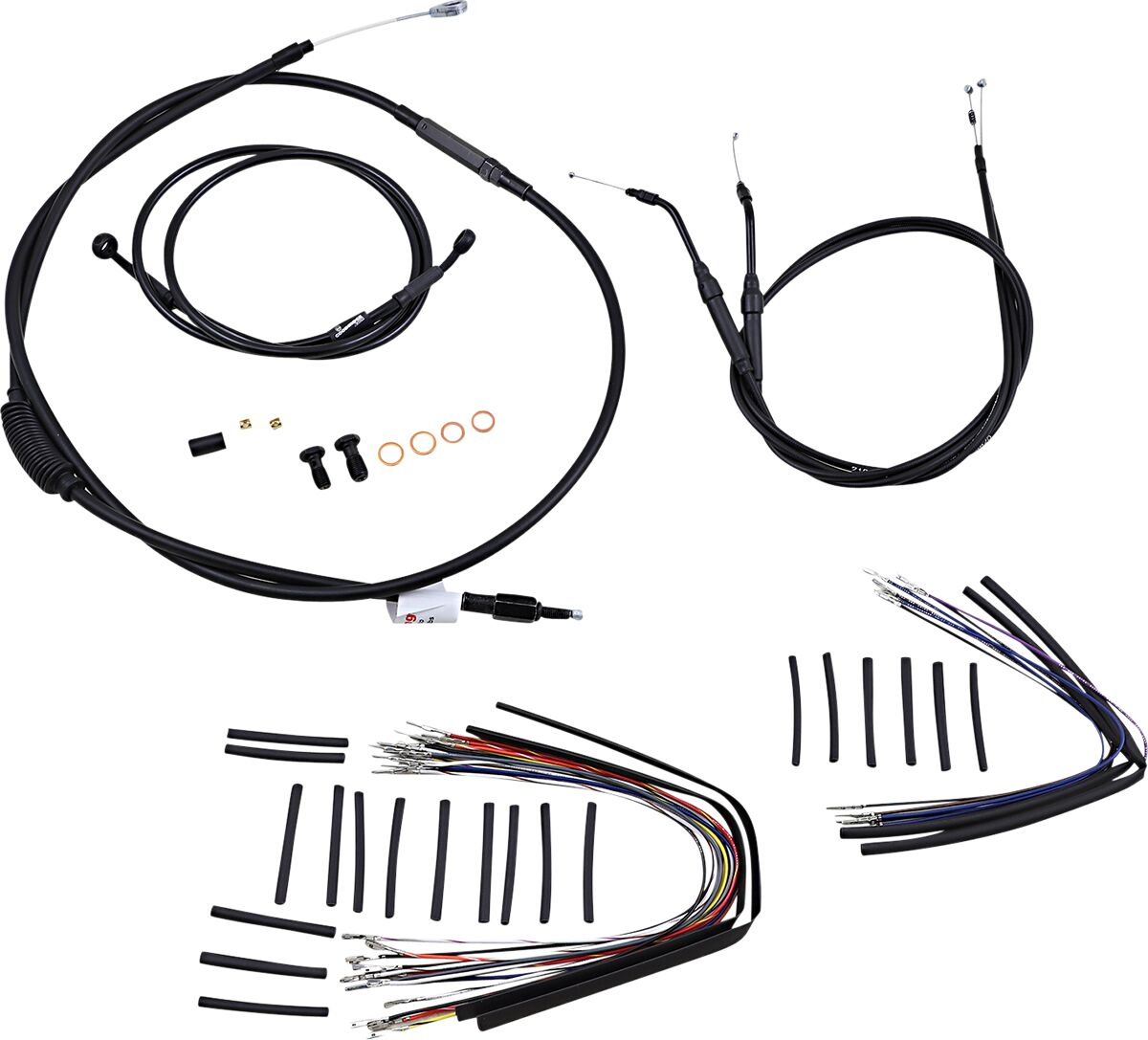BURLY BRAND Kit Complet de Câbles/Gaines de Guidon en Vinyle Noir pour Ape Hangers