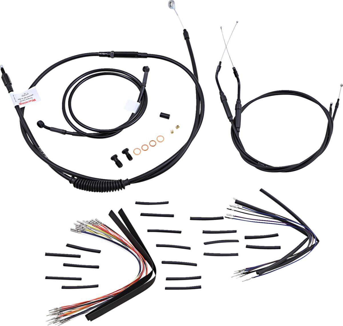 BURLY BRAND Kit Complet de Câbles/Gaines de Guidon en Vinyle Noir pour Ape Hangers
