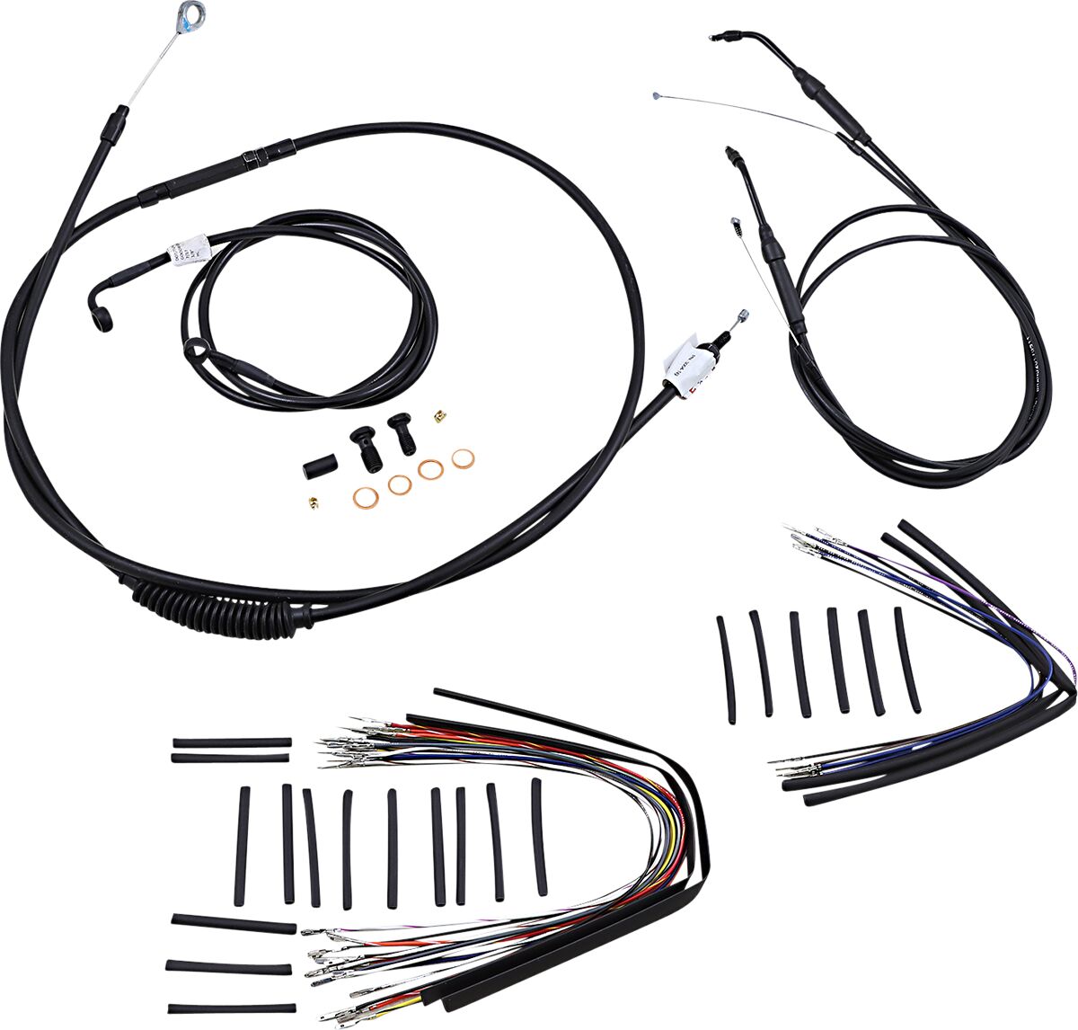 BURLY BRAND Kit Complet de Câbles/Gaines de Guidon en Vinyle Noir pour Ape Hangers