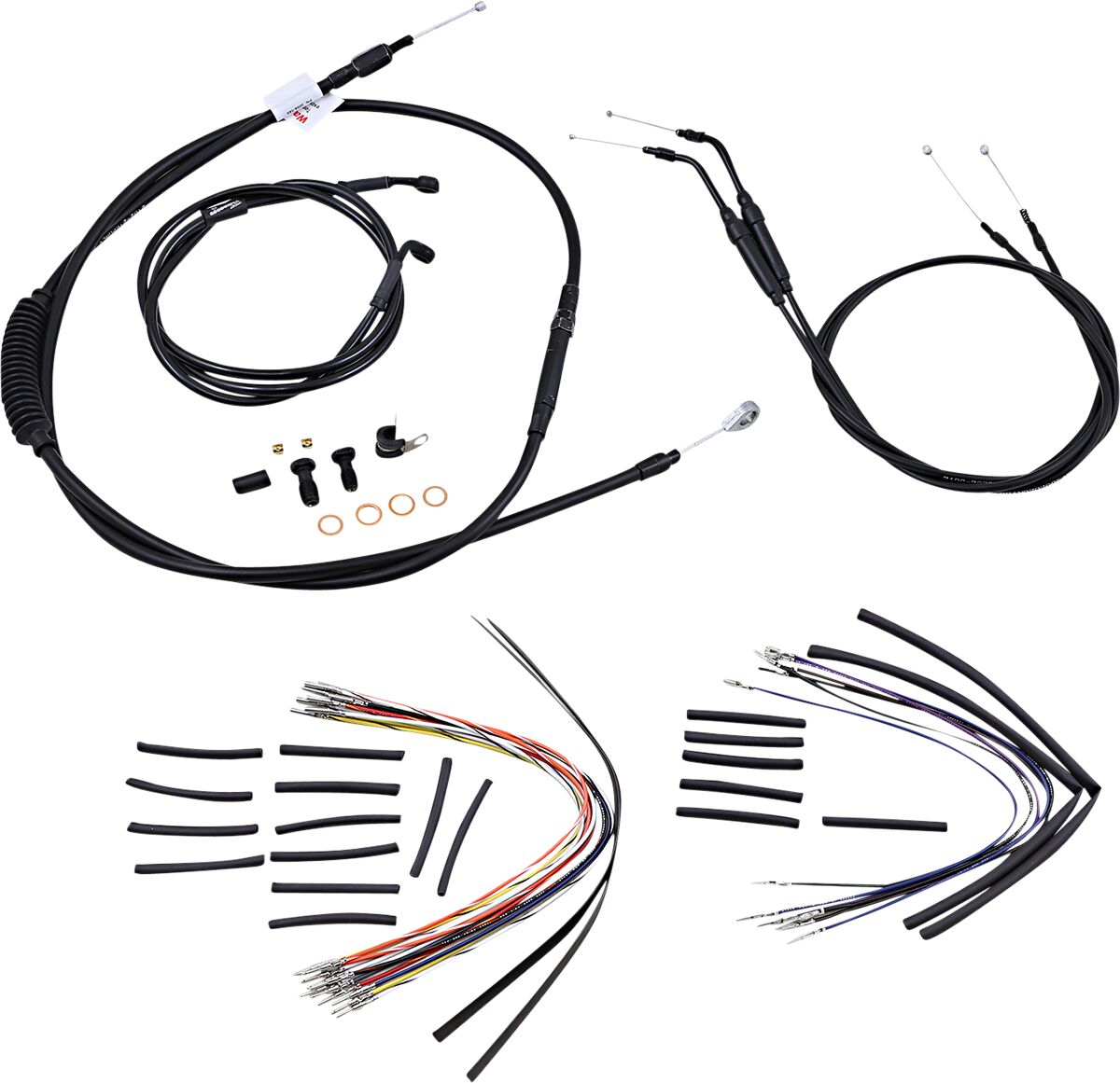 BURLY BRAND Kit Complet de Câbles/Gaines de Guidon en Vinyle Noir pour Ape Hangers