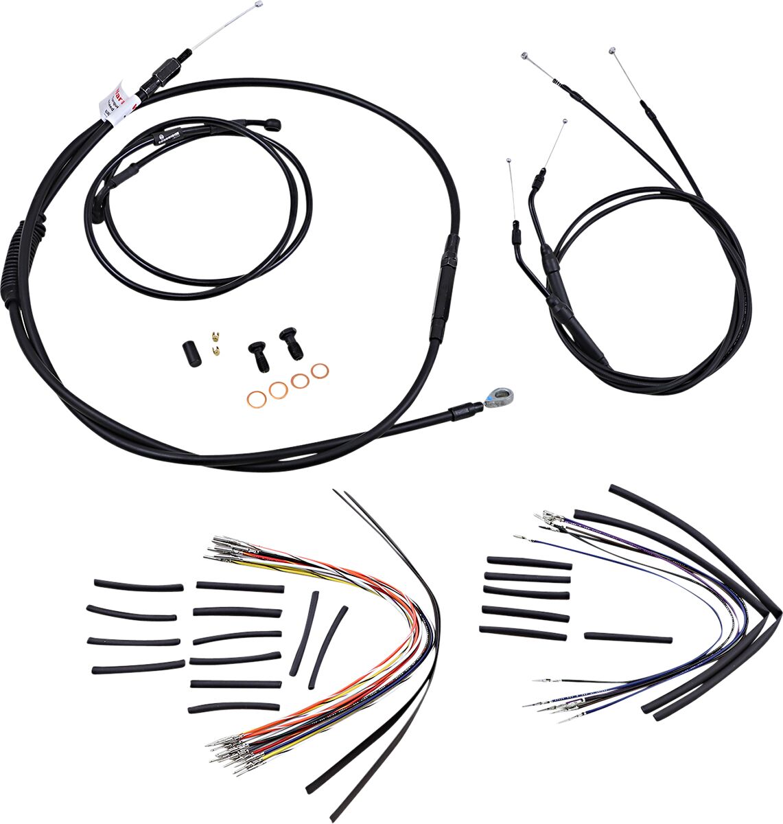 BURLY BRAND Kit Complet de Câbles/Gaines de Guidon en Vinyle Noir pour Ape Hangers