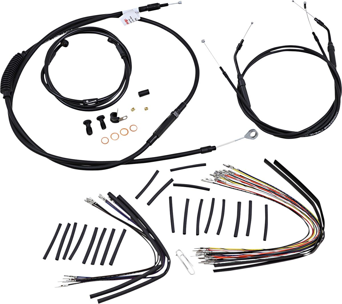 BURLY BRAND Kit Complet de Câbles/Gaines de Guidon en Vinyle Noir pour Ape Hangers