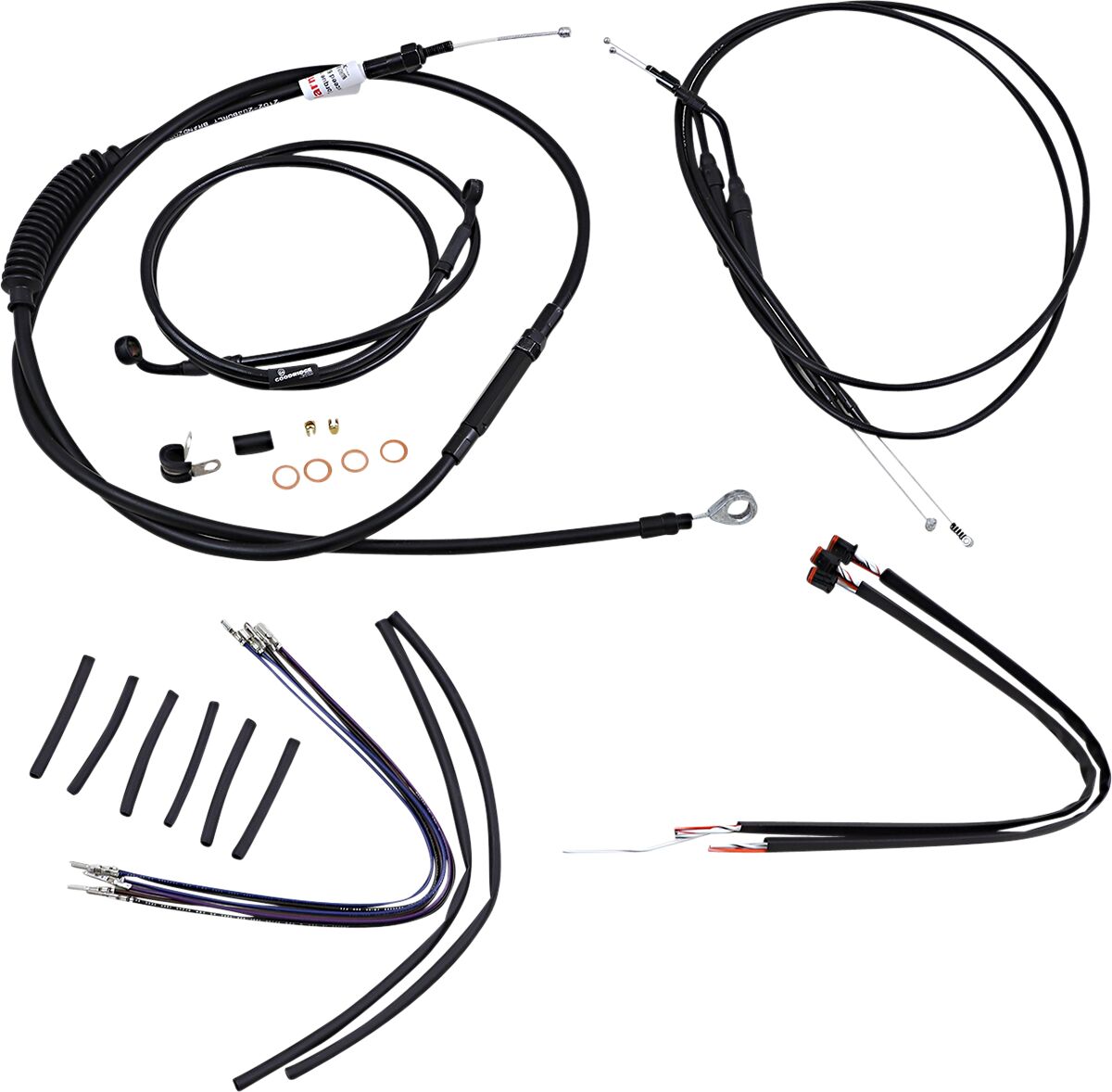 BURLY BRAND Kit Complet de Câbles/Gaines de Guidon en Vinyle Noir pour Ape Hangers