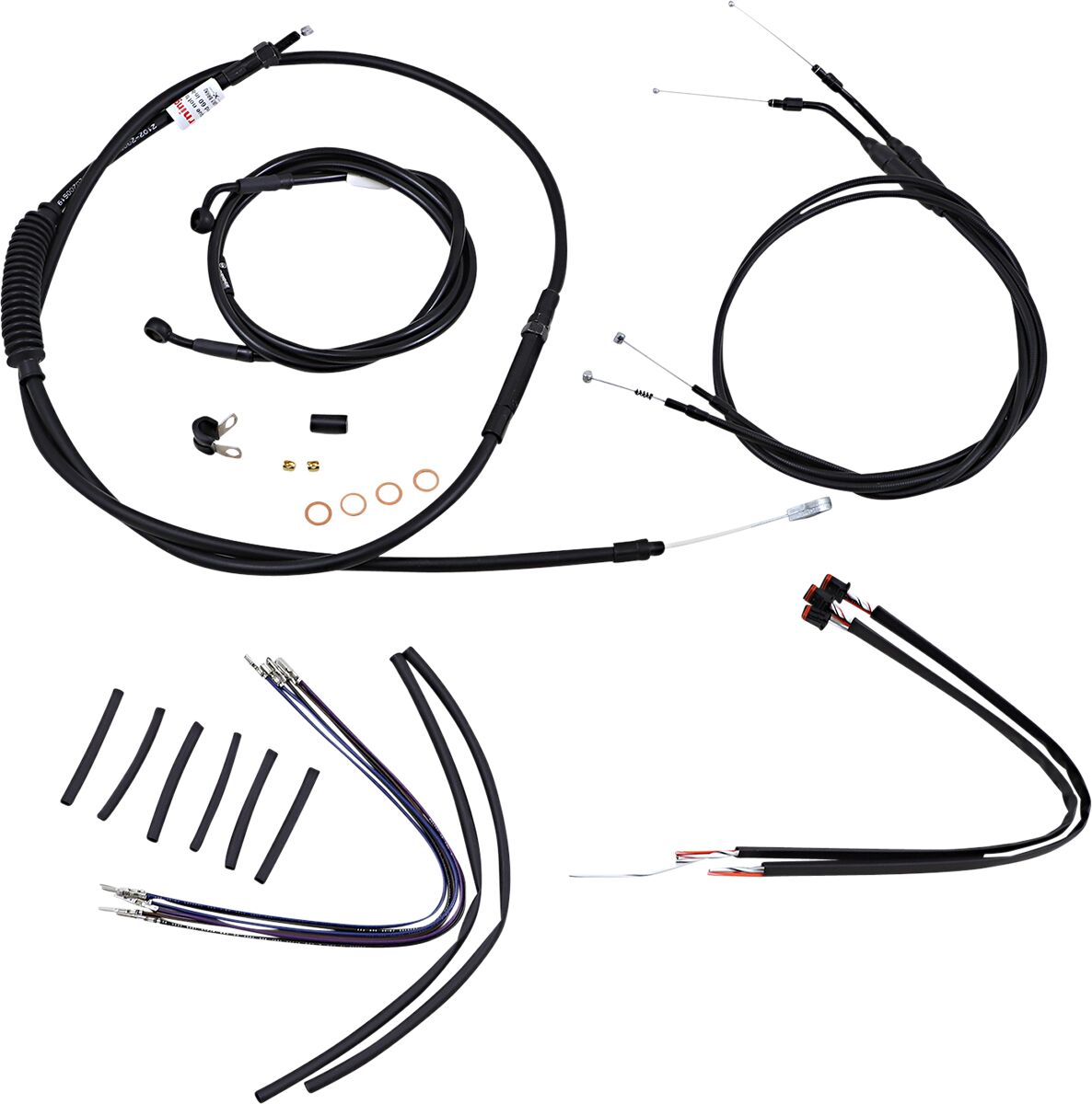 BURLY BRAND Kit Complet de Câbles/Gaines de Guidon en Vinyle Noir pour Ape Hangers