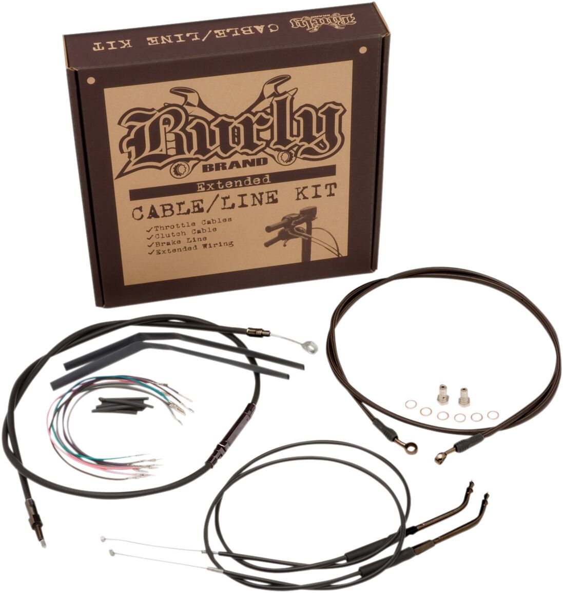 BURLY BRAND Kit Complet de Câbles/Gaines de Guidon en Vinyle Noir pour Ape Hangers