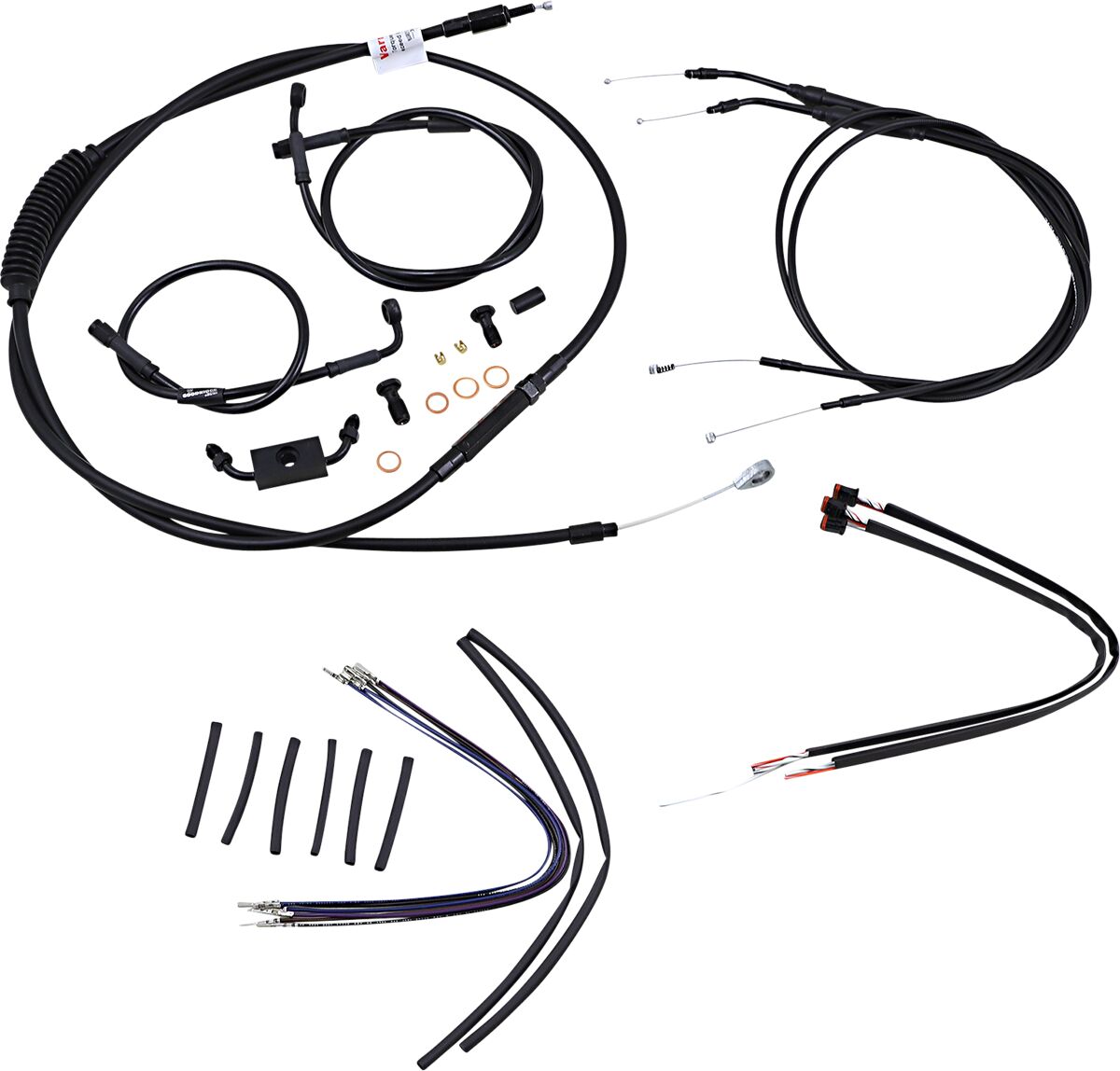 BURLY BRAND Kit Complet de Câbles/Gaines de Guidon en Vinyle Noir pour Ape Hangers
