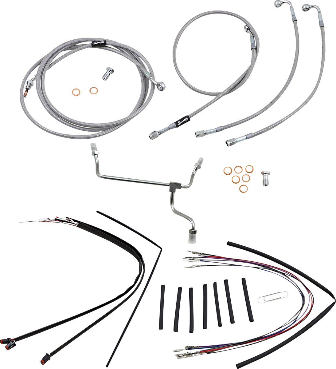 BURLY BRAND Kit complet câble/ligne de frein tressés inox pour guidon 16"