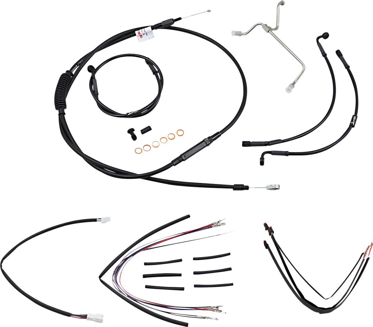 BURLY BRAND Kit Complet de Câbles/Gaines de Guidon en Vinyle Noir pour Ape Hangers