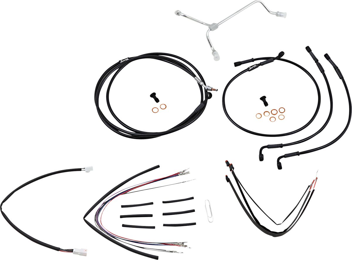 BURLY BRAND Kit Complet de Câbles/Gaines de Guidon en Vinyle Noir pour Ape Hangers