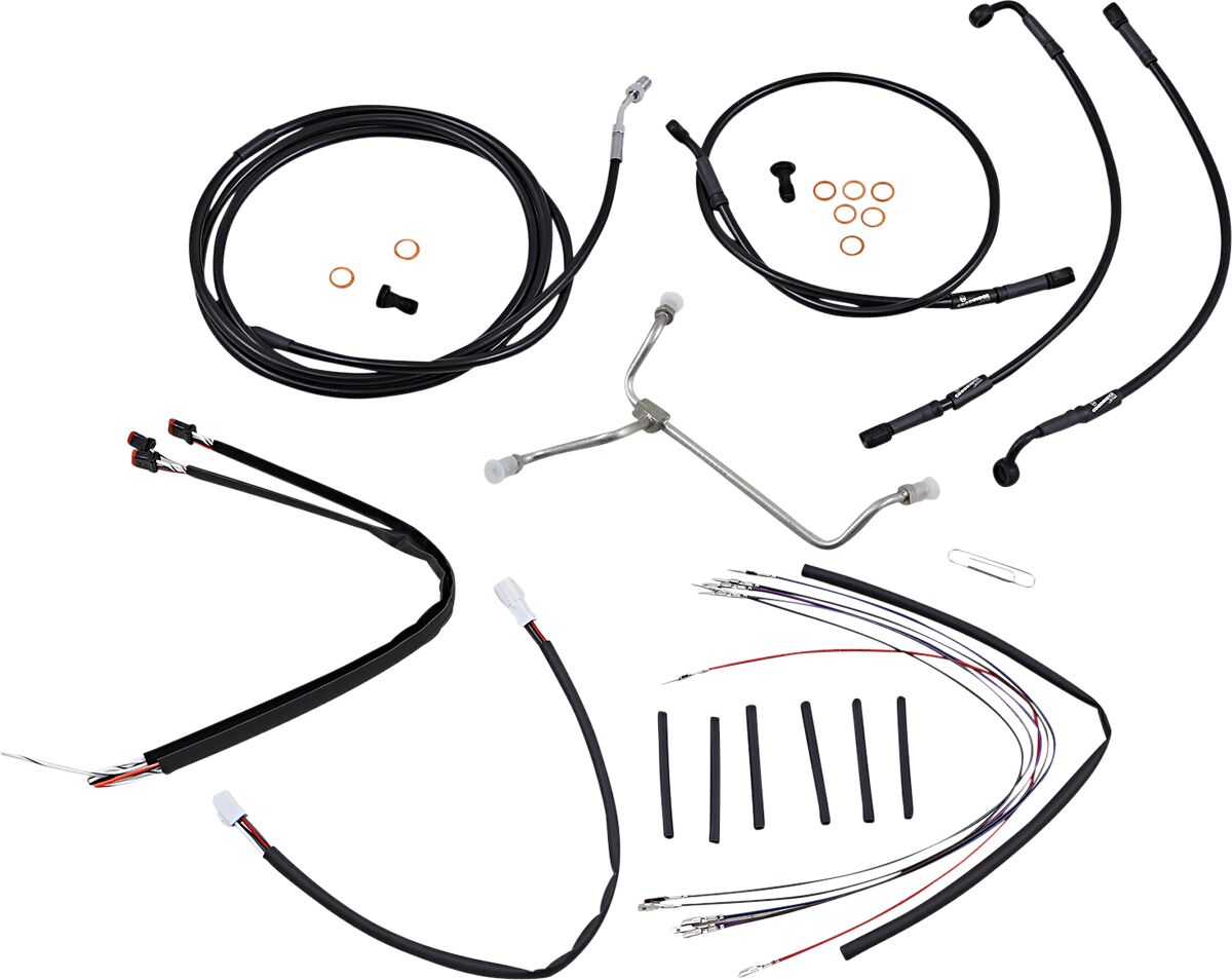 BURLY BRAND Kit Complet de Câbles/Gaines de Guidon en Vinyle Noir pour Ape Hangers