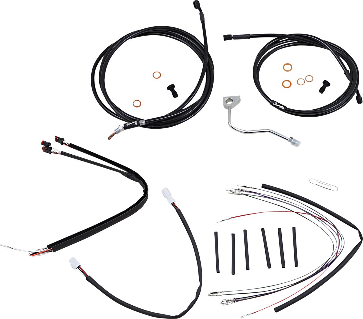 BURLY BRAND Kit Complet de Câbles/Gaines de Guidon en Vinyle Noir pour Ape Hangers