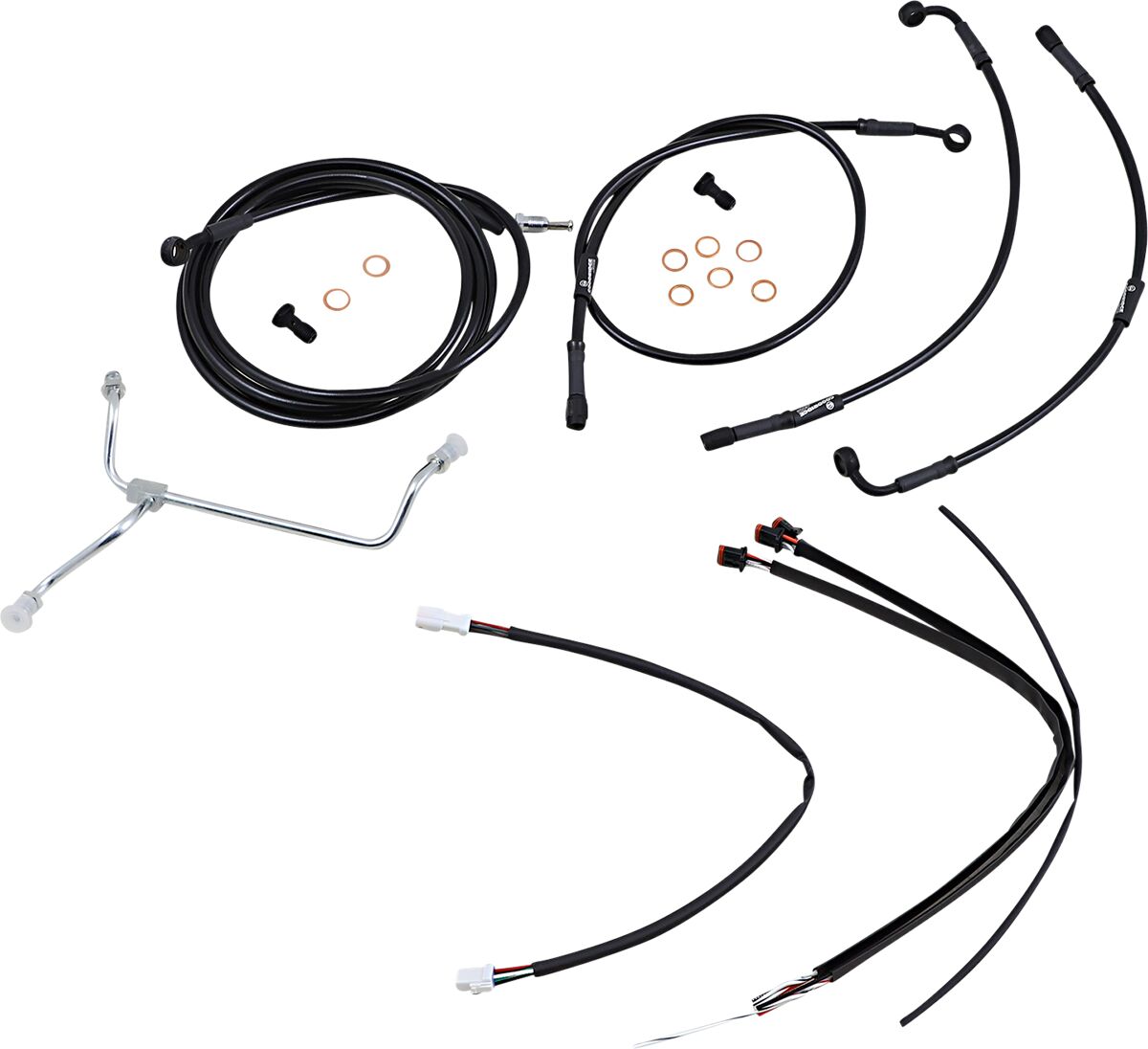 BURLY BRAND Kit Complet de Câbles/Gaines de Guidon en Vinyle Noir pour Ape Hangers