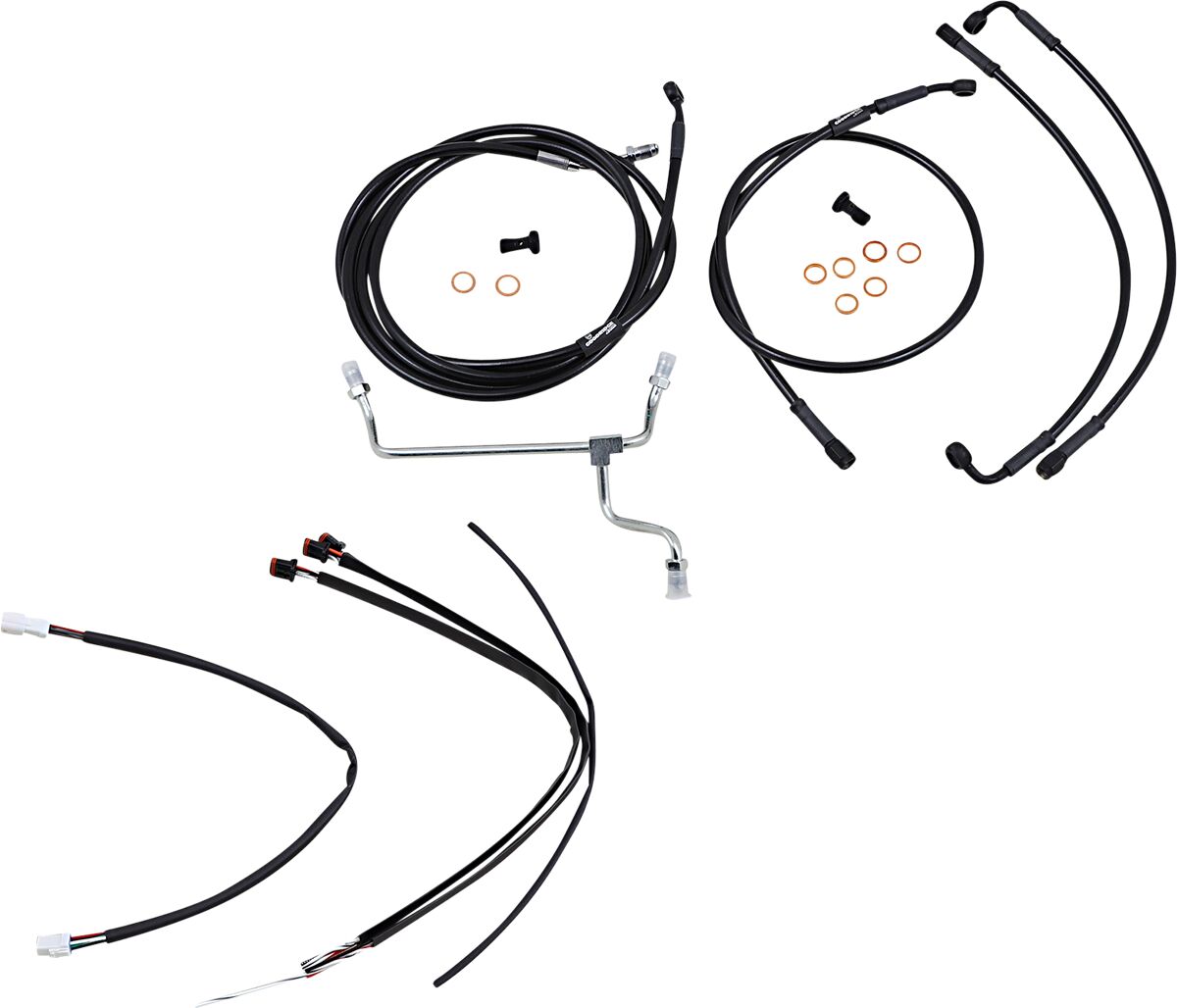 BURLY BRAND Kit Complet de Câbles/Gaines de Guidon en Vinyle Noir pour Ape Hangers