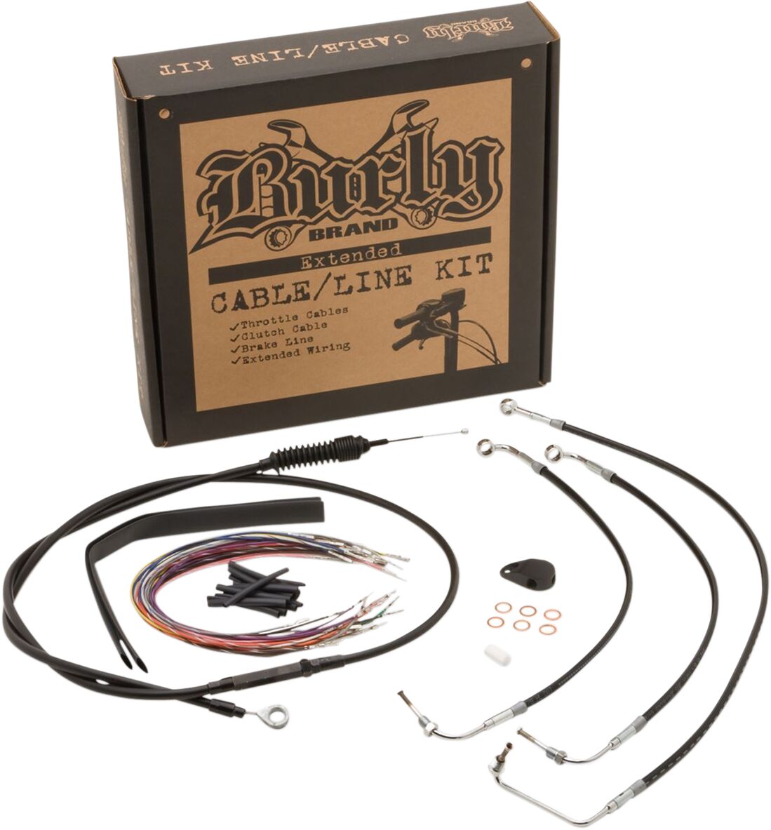 BURLY BRAND Kit Complet de Câbles/Gaines de Guidon en Vinyle Noir pour Ape Hangers