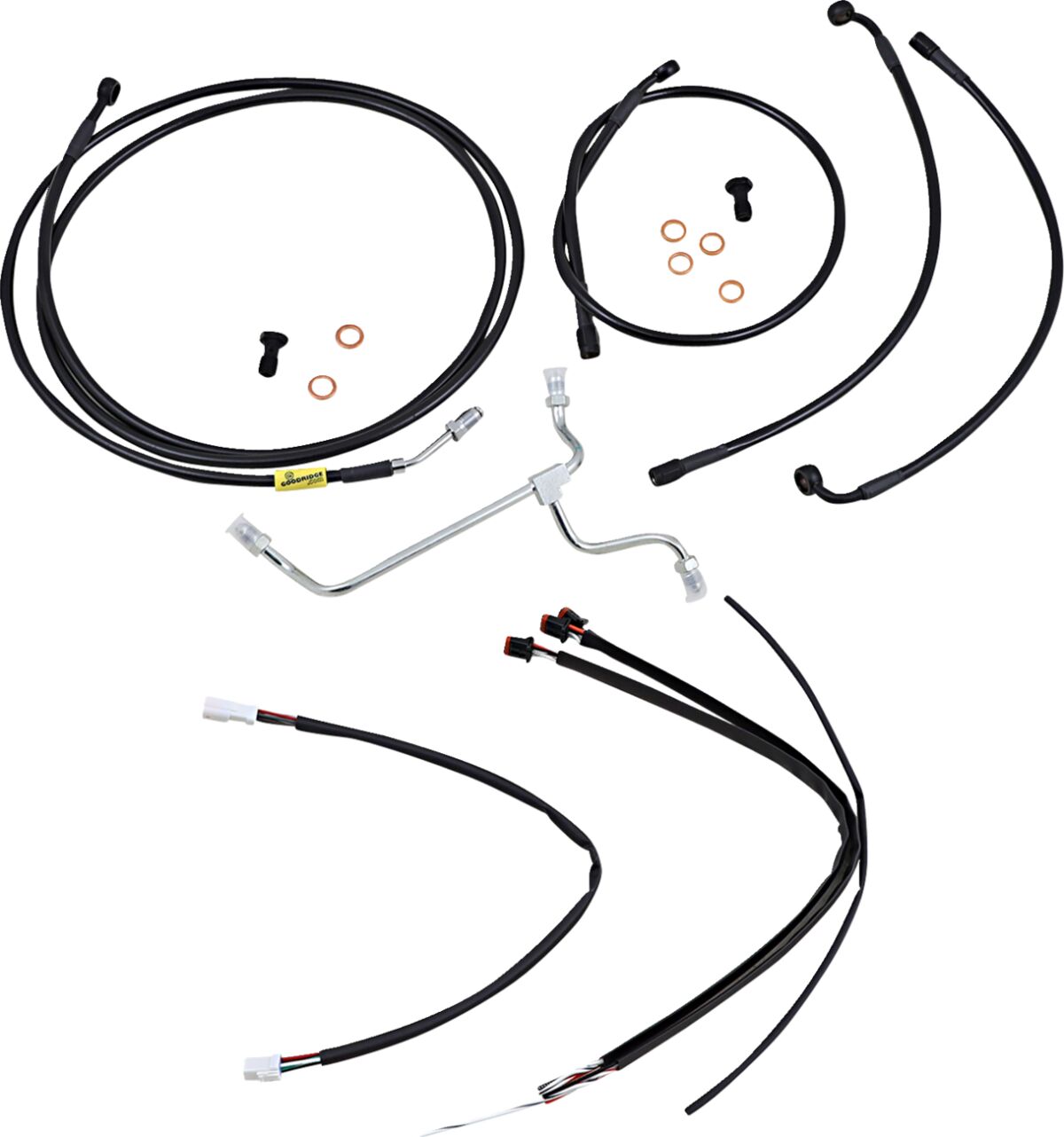 BURLY BRAND Kit Complet de Câbles/Gaines de Guidon en Vinyle Noir pour Ape Hangers