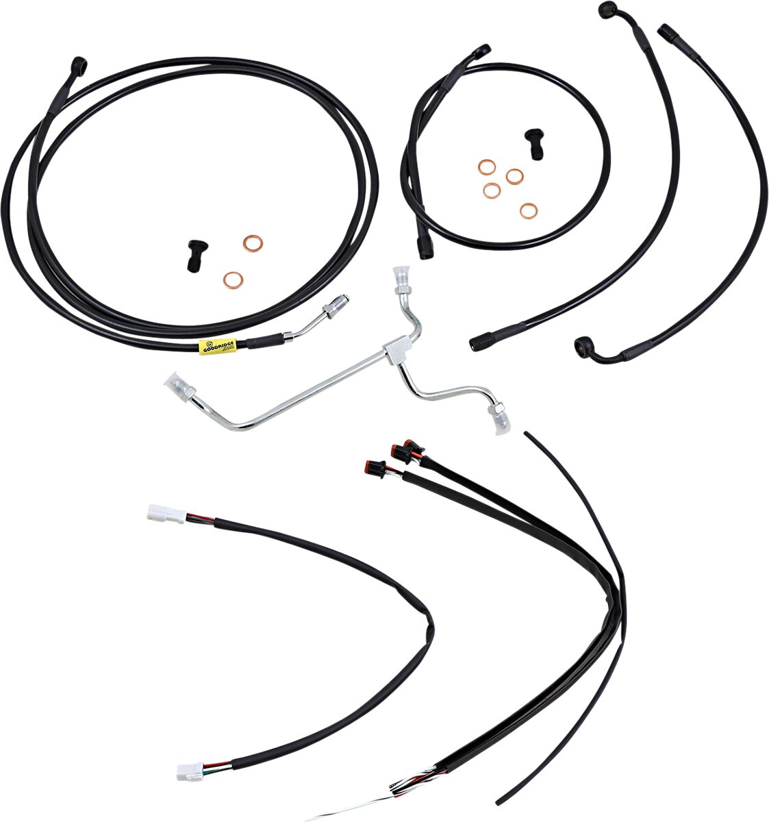 BURLY BRAND Kit Complet de Câbles/Gaines de Guidon en Vinyle Noir pour Ape Hangers