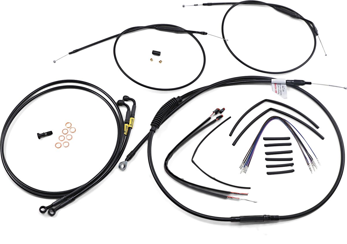BURLY BRAND Kit Complet de Câbles/Gaines de Guidon en Vinyle Noir pour Ape Hangers