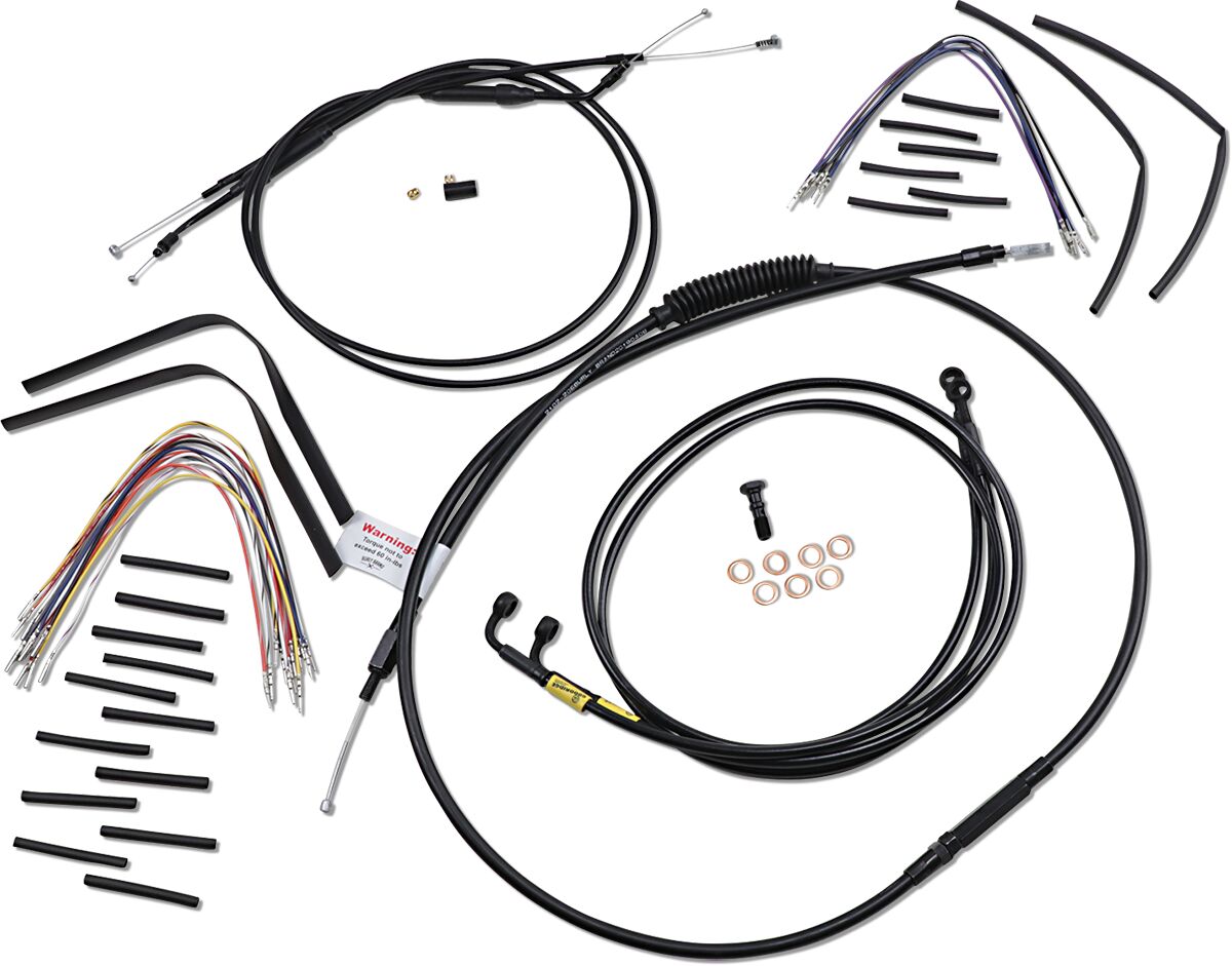 BURLY BRAND Kit Complet de Câbles/Gaines de Guidon en Vinyle Noir pour Ape Hangers