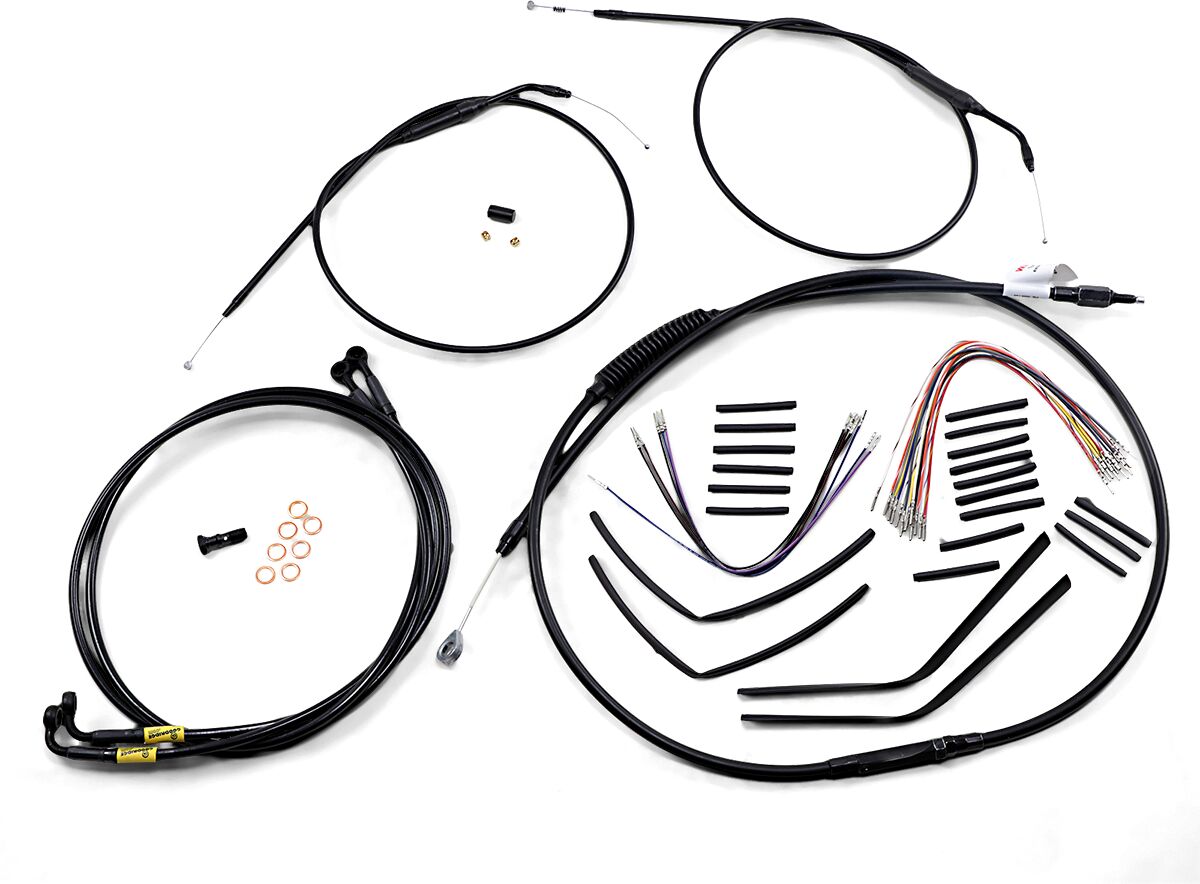 BURLY BRAND Kit Complet de Câbles/Gaines de Guidon en Vinyle Noir pour Ape Hangers