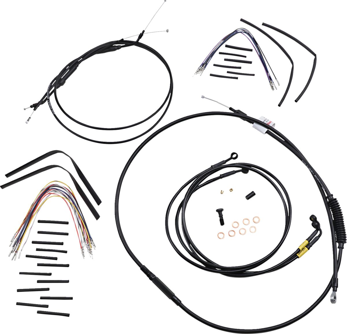 BURLY BRAND Kit Complet de Câbles/Gaines de Guidon en Vinyle Noir pour Ape Hangers