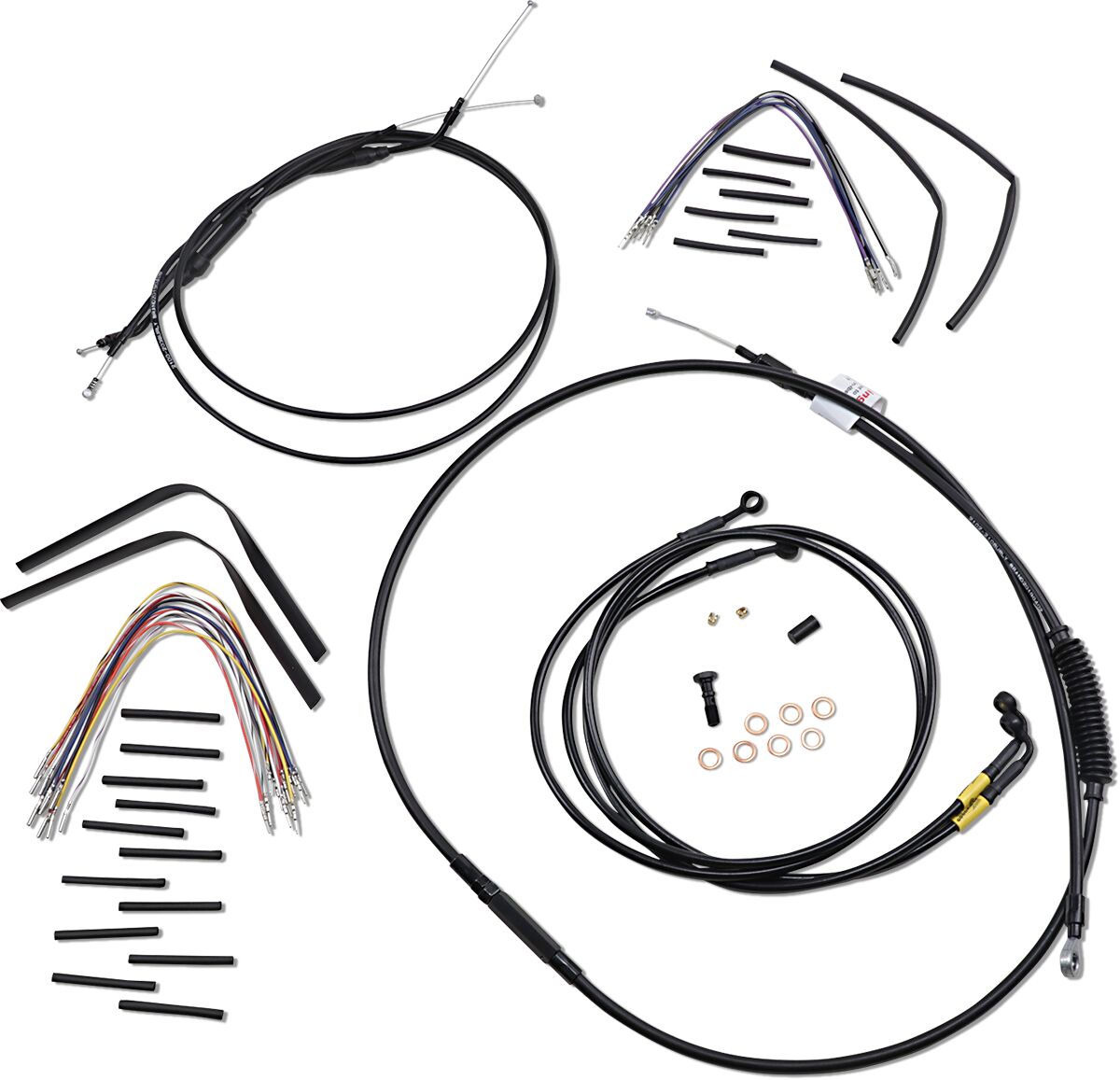 BURLY BRAND Kit Complet de Câbles/Gaines de Guidon en Vinyle Noir pour Ape Hangers