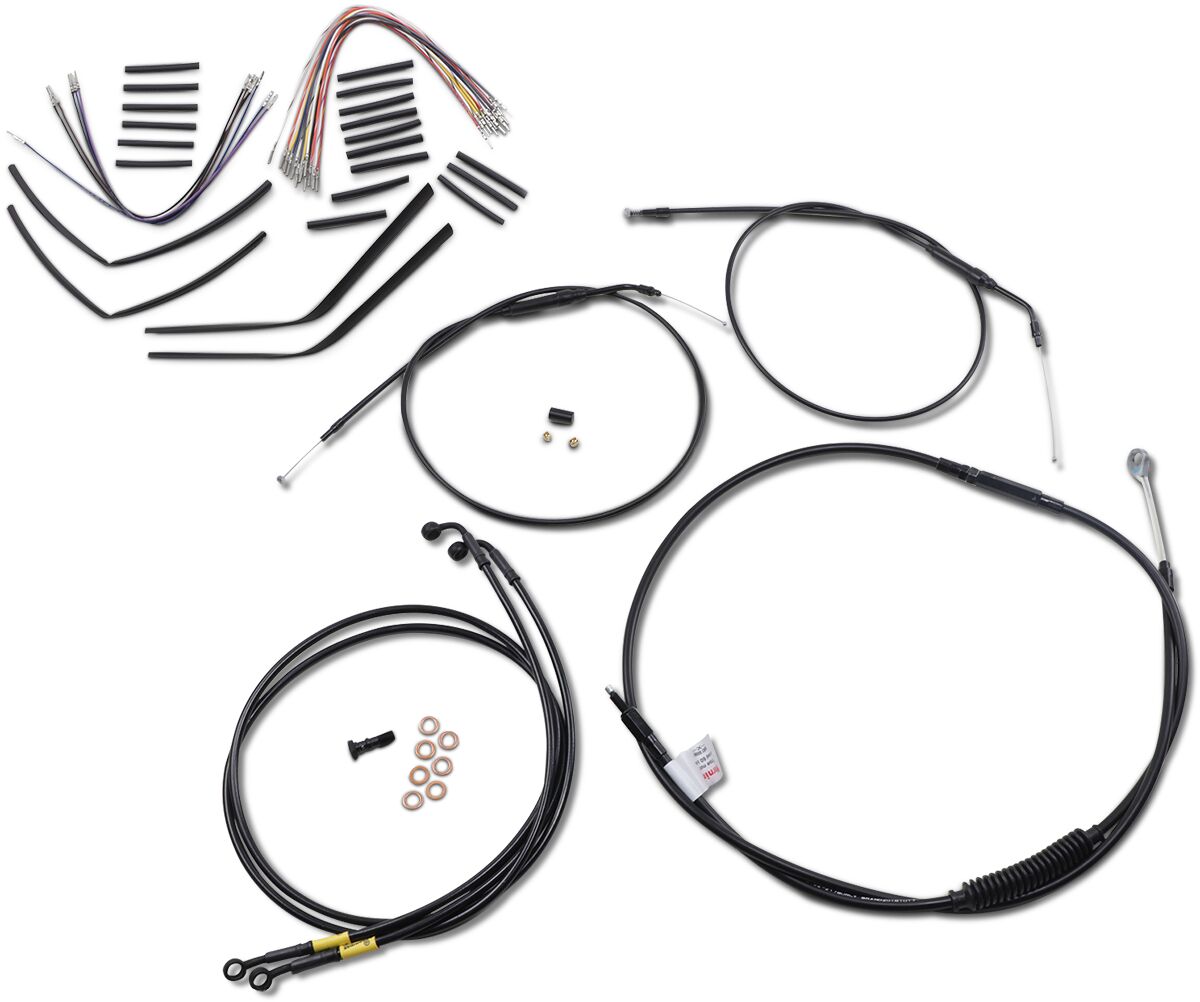 BURLY BRAND Kit Complet de Câbles/Gaines de Guidon en Vinyle Noir pour Ape Hangers