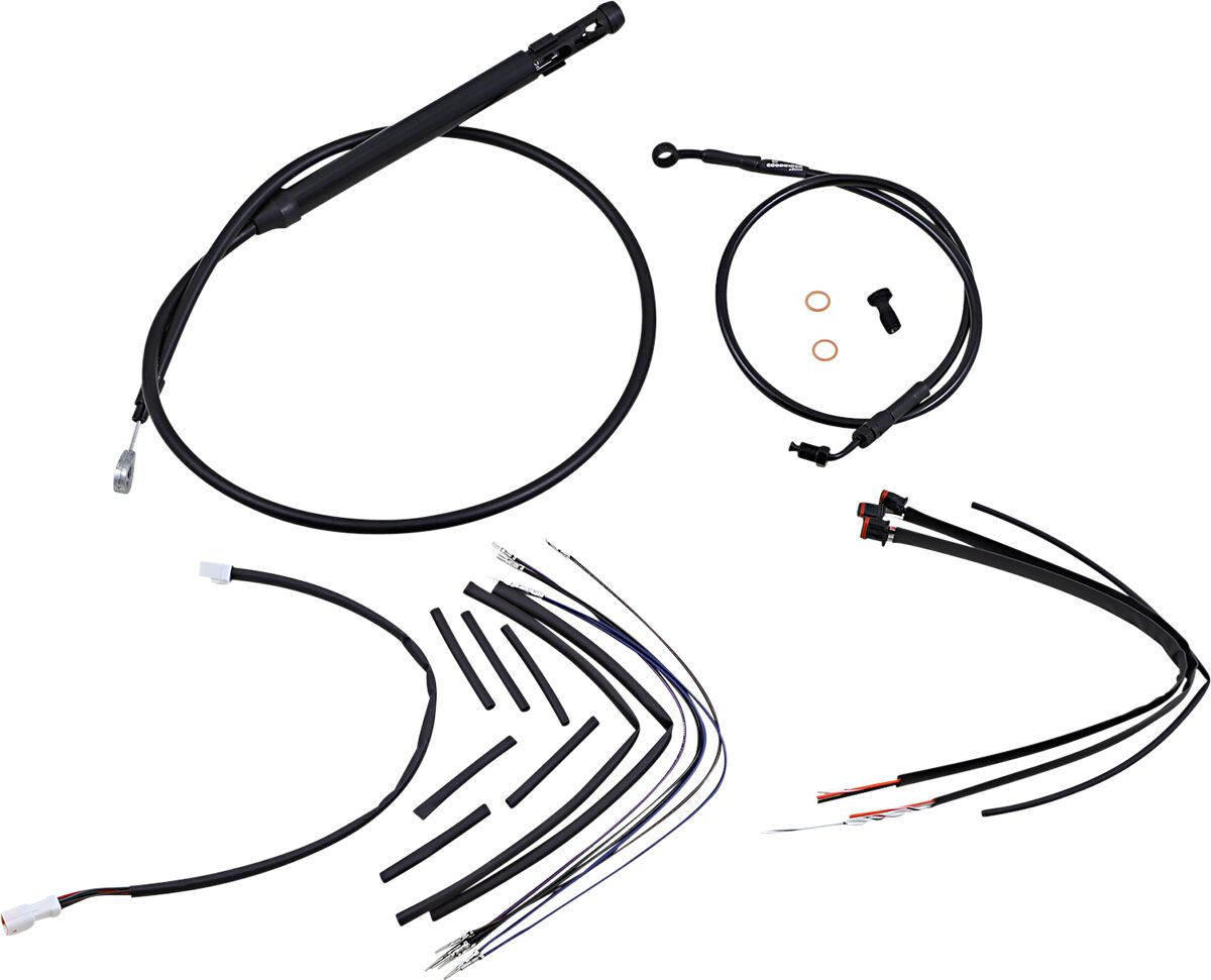 BURLY BRAND Kit Complet de Câbles/Gaines de Guidon en Vinyle Noir pour Ape Hangers