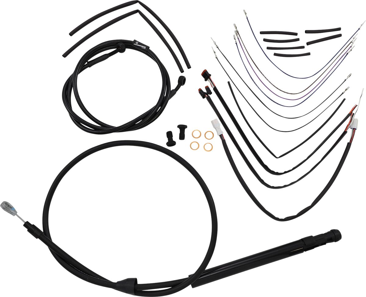 BURLY BRAND Kit Complet de Câbles/Gaines de Guidon en Vinyle Noir pour Ape Hangers