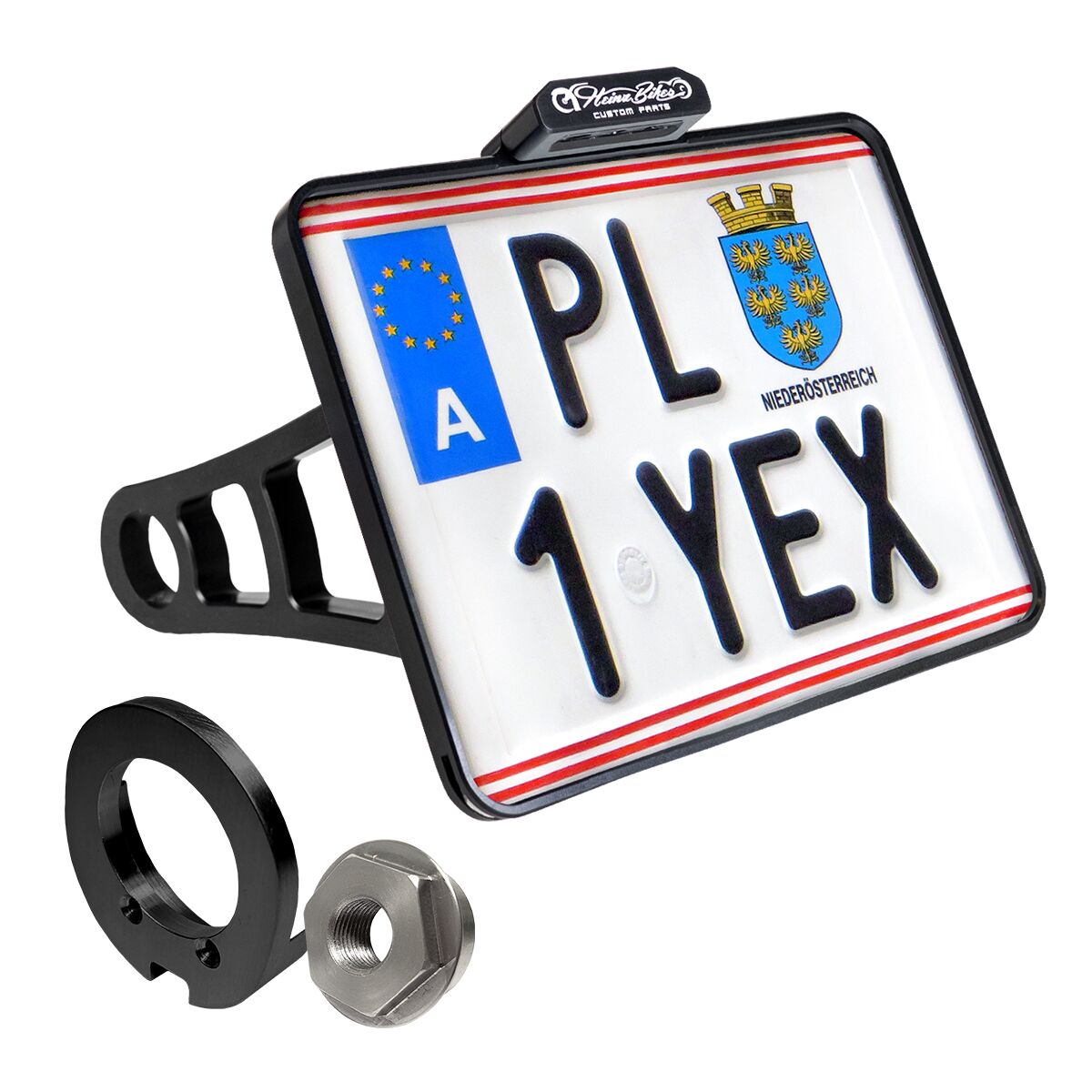 HEINZ BIKES Supports latéraux de plaque d'immatriculation - avec axe de 3/4"
