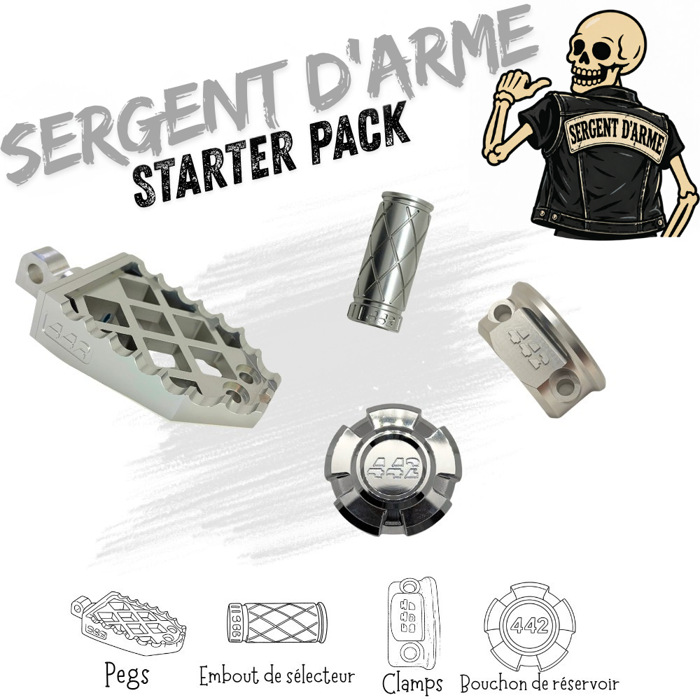 442 Parts - STARTER PACK - SERGENT D'ARME - Pegs, embout de sélecteur, bouchon de réservoir et clamps