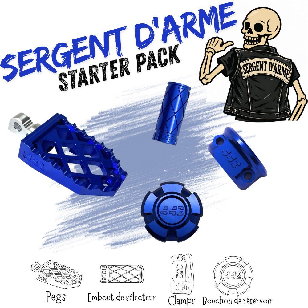 442 Parts - STARTER PACK - SERGENT D'ARME - Pegs, embout de sélecteur, bouchon de réservoir et clamps