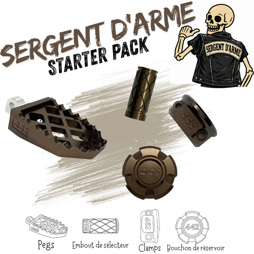 442 Parts - STARTER PACK - SERGENT D'ARME - Pegs, embout de sélecteur, bouchon de réservoir et clamps