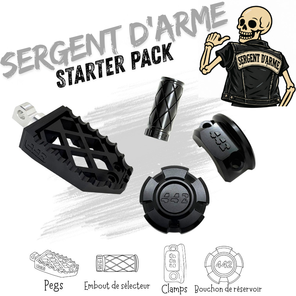 442 Parts - STARTER PACK - SERGENT D'ARME - Pegs, embout de sélecteur, bouchon de réservoir et clamps