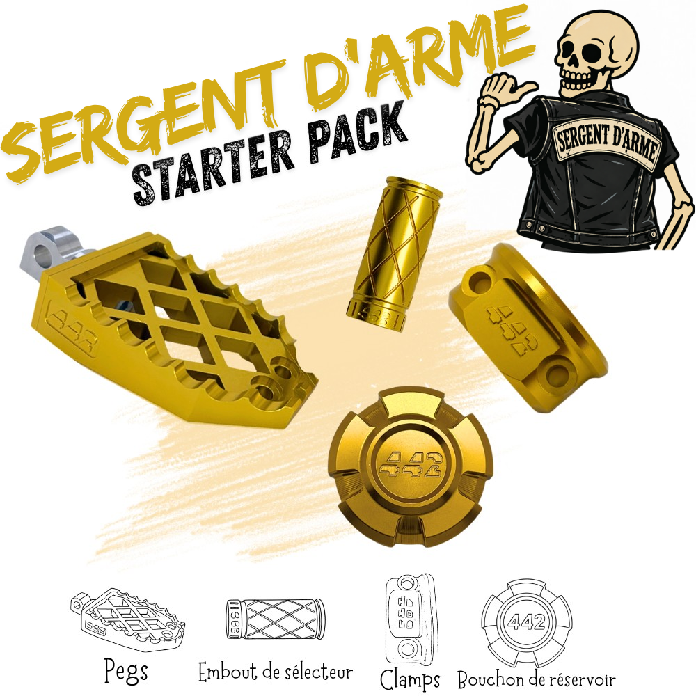 442 Parts - STARTER PACK - SERGENT D'ARME - Pegs, embout de sélecteur, bouchon de réservoir et clamps
