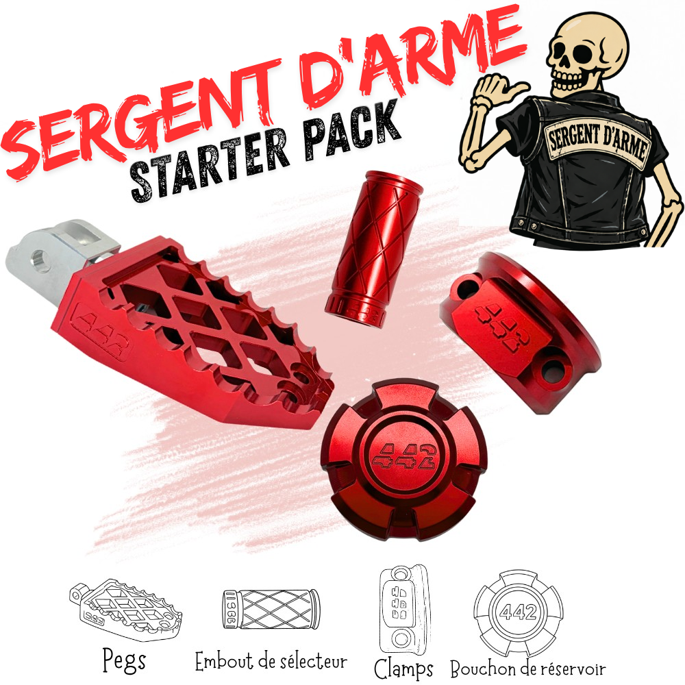 442 Parts - STARTER PACK - SERGENT D'ARME - Pegs, embout de sélecteur, bouchon de réservoir et clamps