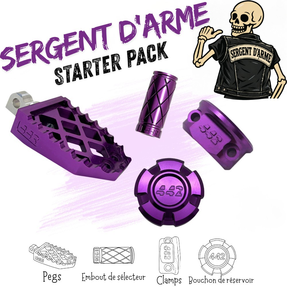 442 Parts - STARTER PACK - SERGENT D'ARME - Pegs, embout de sélecteur, bouchon de réservoir et clamps
